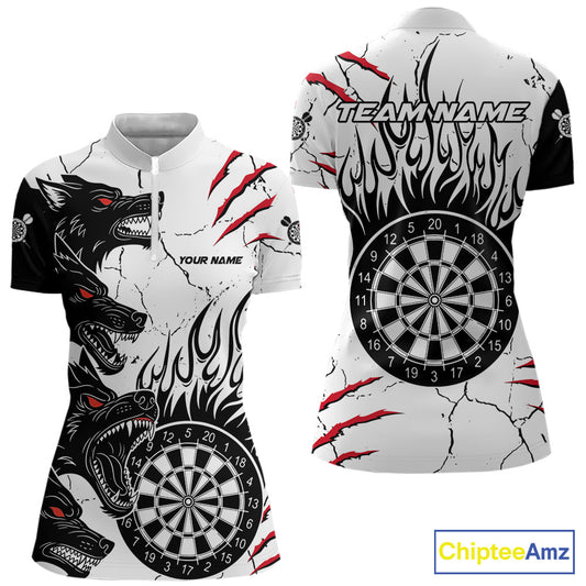 White Black Grunge Wolf Darts Shirts For Women Custom Darts Team Jersey Polo & Quarter Zip TDM5534
