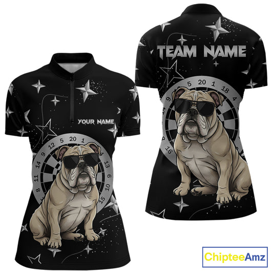 Personalized Funny Bulldog Darts Shirt For Women Custom Star Pattern Dart Jersey Team Polo & 1/4 Zip TDM5554