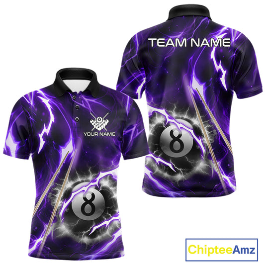Purple 8 Ball Thunder Lightning Billiard Shirt For Men Custom Pool Team Jersey Polo & Quarter Zip TDM6171