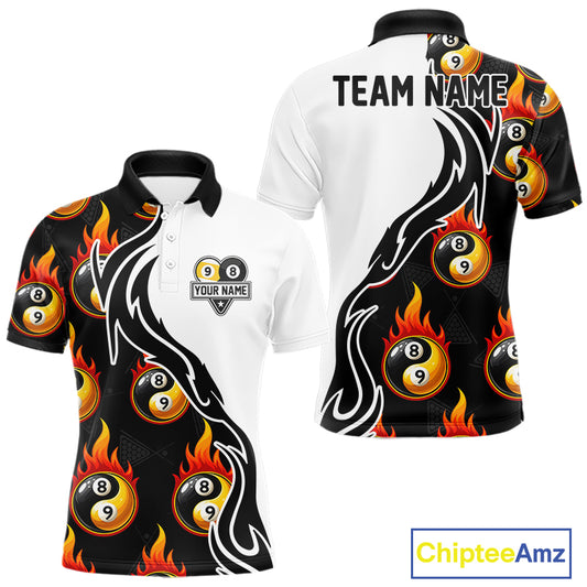 Custom Flame 8 Ball 9 Ball Billiard Shirt For Men, Billiard Pool Team Jersey Polo & 1/4 Zip Shirt TDM6175