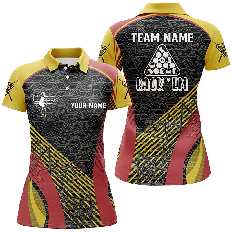 Red, Yellow And Black Billiard Full Printing Polo Shirts For Women, Custom Billiard Jerseys Shirts TDM0210