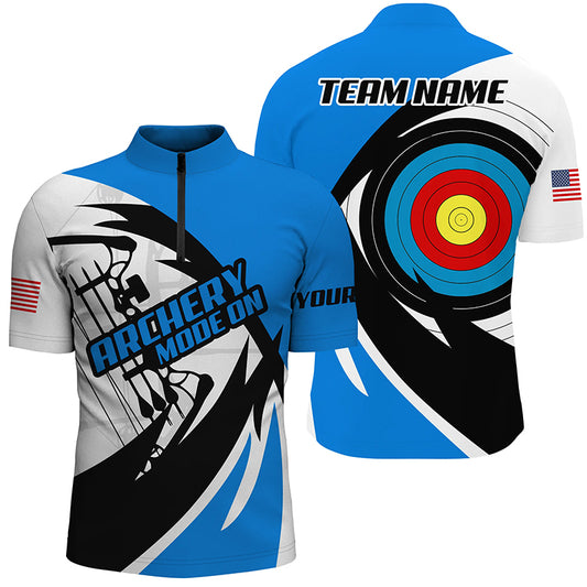 Personalized Blue Archery Jerseys Men Polo & Quarter-Zip Shirts Custom Archery Bow Shirts TDM1686