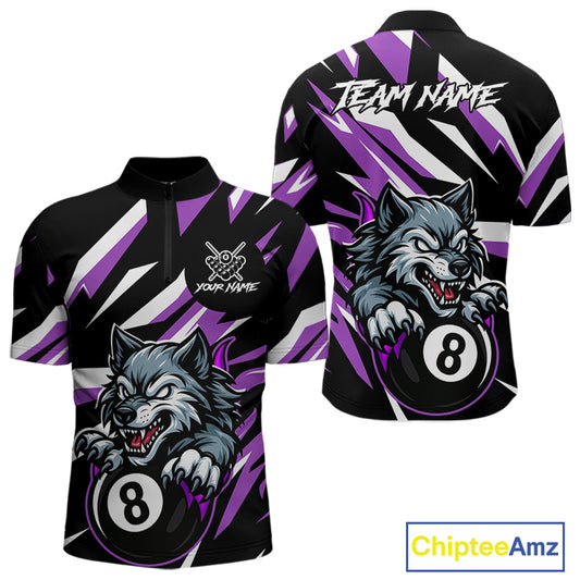 Black And Purple 8 Ball Wolf Billiard Shirt For Men Custom Billiard Jersey, Pool Team Shirt TDM5318