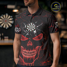 Load image into Gallery viewer, Personalized Skull Cracks Pattern Red Darts Shirt For Men Custom Dart League Jersey Polo & 1/4 Zip TDM5104