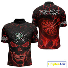 Load image into Gallery viewer, Personalized Skull Cracks Pattern Red Darts Shirt For Men Custom Dart League Jersey Polo & 1/4 Zip TDM5104