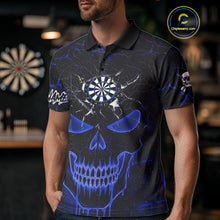Load image into Gallery viewer, Personalized Skull Cracks Pattern Blue Darts Shirt For Men, Darts League Jersey Polo & 1/4 Zip TDM5105