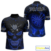 Load image into Gallery viewer, Personalized Skull Cracks Pattern Blue Darts Shirt For Men, Darts League Jersey Polo & 1/4 Zip TDM5105