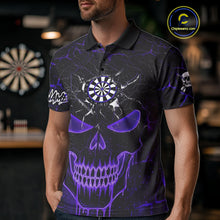 Load image into Gallery viewer, Personalized Skull Cracks Pattern Purple Darts Shirt For Men, Darts League Jersey Polo & 1/4 Zip TDM5106