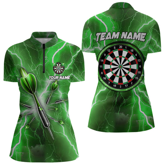 Green Thunder Lightning Darts Polo & Quarter Zip Custom Dart Shirts For Women Dart Jerseys TDM3338