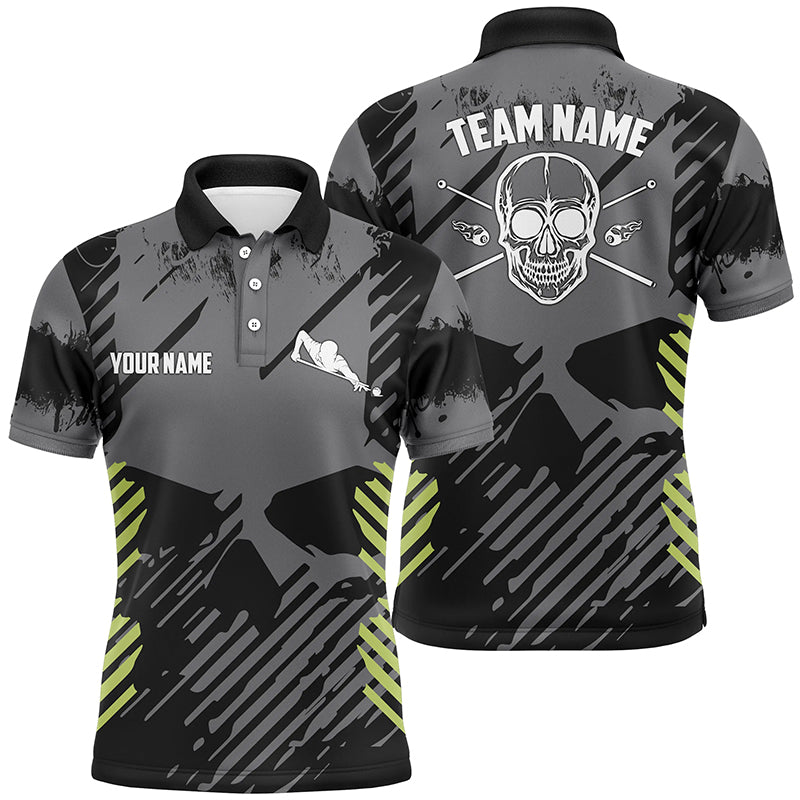 Personalized Billiard Black Green Skull All Over Print Polo Shirts For Men Custom Player Gifts TDM0243