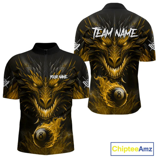Personalized Dragon 8 Ball Fire Flame 3D Billiard Shirt For Men, Billiard League Team Jersey|Yellow TDM5595