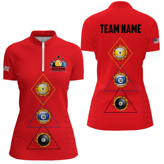 Personalized Billiard 8 Ball 9 & Ball 10 Ball Shirts For Women, Unique Team Jersey Red Billiard Shirt TDM2124