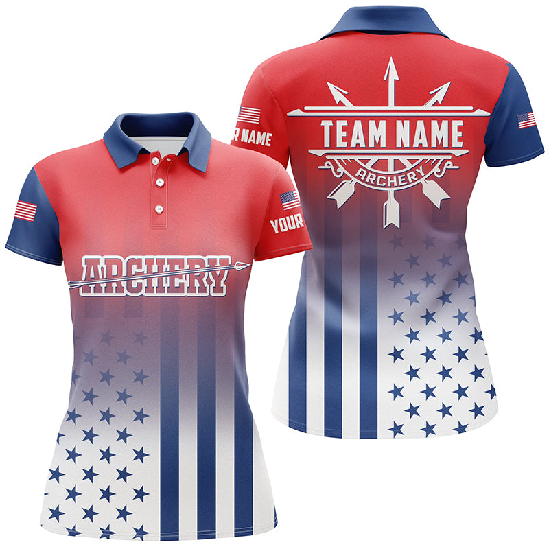 Personalized Name US Archery Patriotic Polo Shirts For Women Custom Archery Jersey Shirts For Team TDM0457