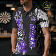 Load image into Gallery viewer, Personalized Purple Grunge Mens Dart Shirts Custom Dart Jerseys Team Polo & 1/4 Zip, Darts Uniform TDM5120