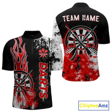 Load image into Gallery viewer, Personalized Red Grunge Mens Dart Shirts Custom Dart Jerseys Team Polo & 1/4 Zip, Darts Uniform TDM5121