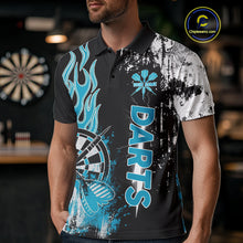 Load image into Gallery viewer, Personalized Blue Grunge Mens Dart Shirts Custom Dart Jerseys Team Polo & 1/4 Zip, Darts Uniform TDM5122