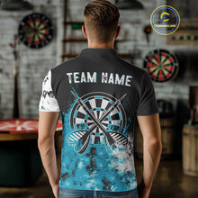 Load image into Gallery viewer, Personalized Blue Grunge Mens Dart Shirts Custom Dart Jerseys Team Polo & 1/4 Zip, Darts Uniform TDM5122