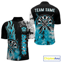 Load image into Gallery viewer, Personalized Blue Grunge Mens Dart Shirts Custom Dart Jerseys Team Polo & 1/4 Zip, Darts Uniform TDM5122