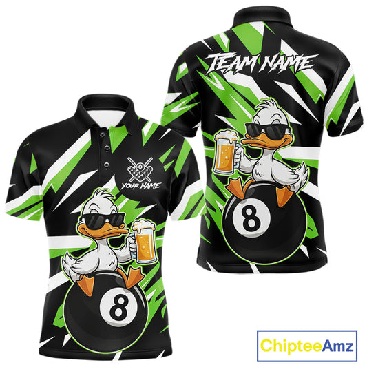Custom Green Funny Duck 8 Ball Pool Billiard Shirt For Men, Billiard Team Jersey Polo & 1/4 Zip TDM6451