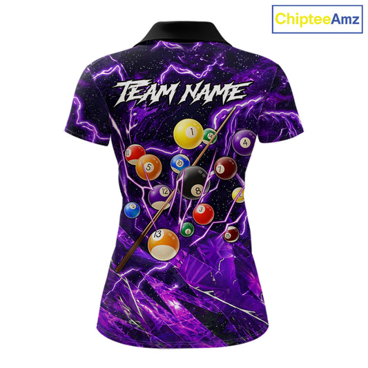 Purple Thunder Lightning Pool Balls Billiard Shirt For Women Custom Billiard Jersey Polo & 1/4 Zip TDM6452