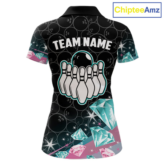 Funny Pink And Turquoise Diamonds Bowling Shirt For Women Custom Bowling Team Jersey TDM5860