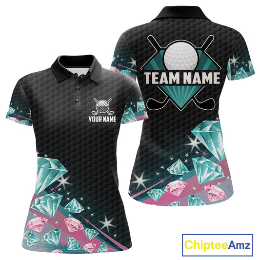 Funny Pink And Turquoise Diamonds Women Golf Polo Shirts Custom Team Golf Shirt, Golfing Gifts TDM6471