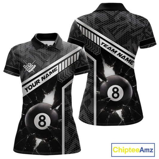 Black And White 8 Ball Break Glass Billiard Shirt For Women Custom Pool Team Jersey Polo & 1/4 Zip TDM6252