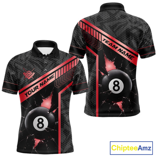 Black And Red 8 Ball Break Glass Billiard Shirt For Men Custom Pool Team Jersey Polo & 1/4 Zip TDM6253