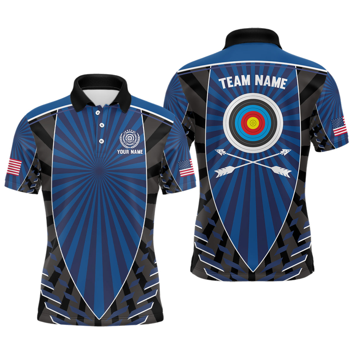 Personalized Name Blue Archery Polo Shirts For Men Custom Team Name Archery Jerseys TDM0517