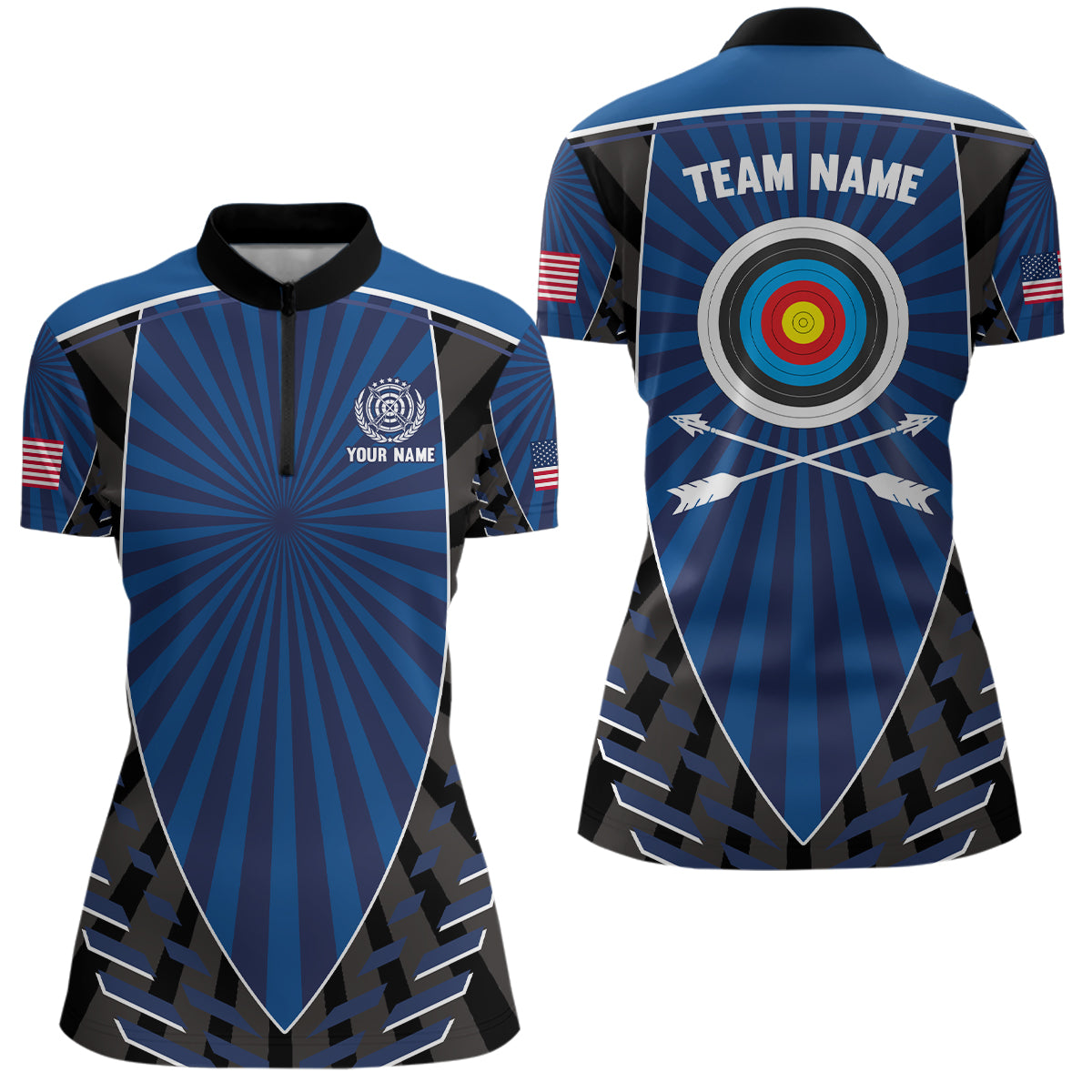 Personalized Name Blue Archery Quarter-Zip Shirts For Women Custom Archery Jerseys TDM0517