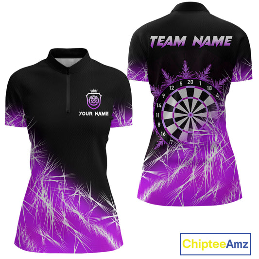 Purple Icy Lights Womens Darts Polo & Quarter Zip Custom Dart Shirts For Team Darts Jerseys Outfit TDM4149