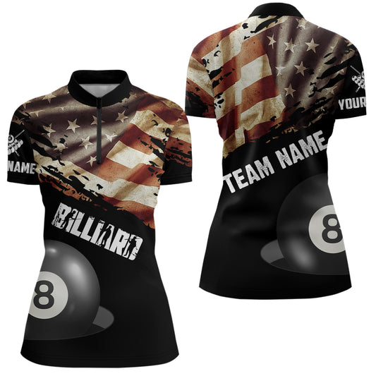 Personalized Retro American Flag 8 Ball Billiard Shirts For Women Custom Patriotic Billiard Jerseys TDM2176