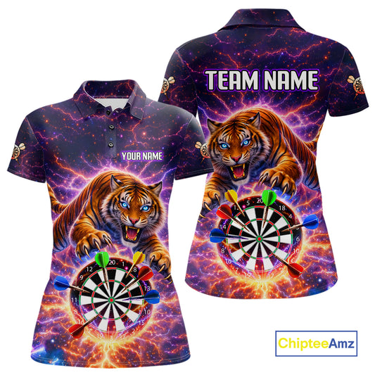 Colorful Thunder Lightning Tiger Darts Shirt For Women Custom Darts Jersey Team Polo & 1/4 Zip TDM5686