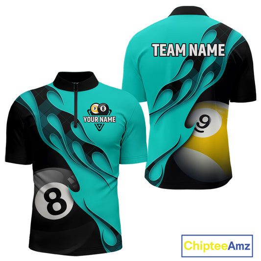 Black And Turquoise Billiard 8 Ball & 9 Ball Pool Shirt For Men Custom Billiard Team Jersey TDM5164