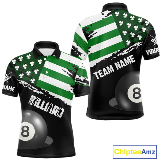 Personalized US Flag St Patrick Day Billiard Shirt For Men, Luckiest Shamrock 8 Ball Pool Jersey TDM5707