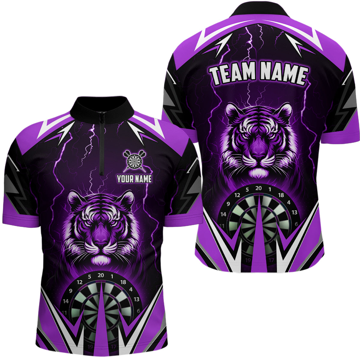 Personalized Tiger 3D Printed Darts Shirts For Men Custom Thunder Lightning Purple Darts Jersey TDM2479