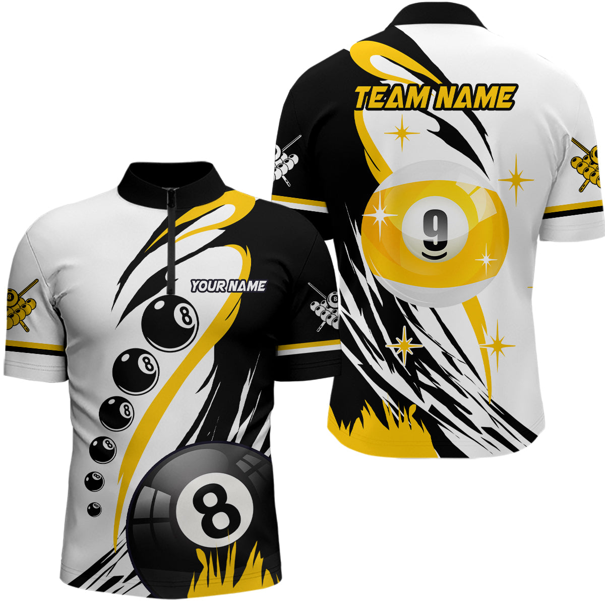 Billiard 8 Ball & 9 Ball Men Quarter-Zip Shirts Custom Team Name Billiard Attire Jerseys TDM1229