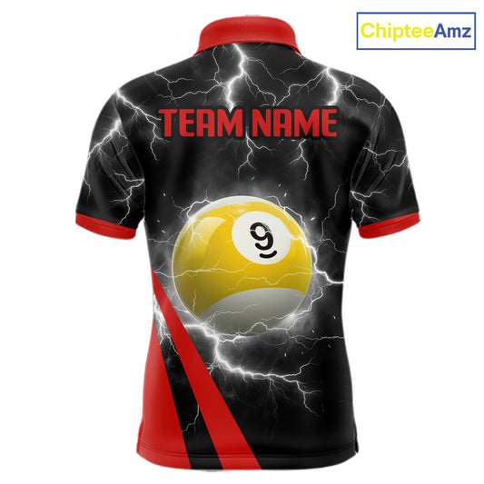 Black And Red 8 Ball 9 Ball Lightning Billiard Shirt For Men Custom Pool Team Jersey Polo, 1/4 Zip TDM6323