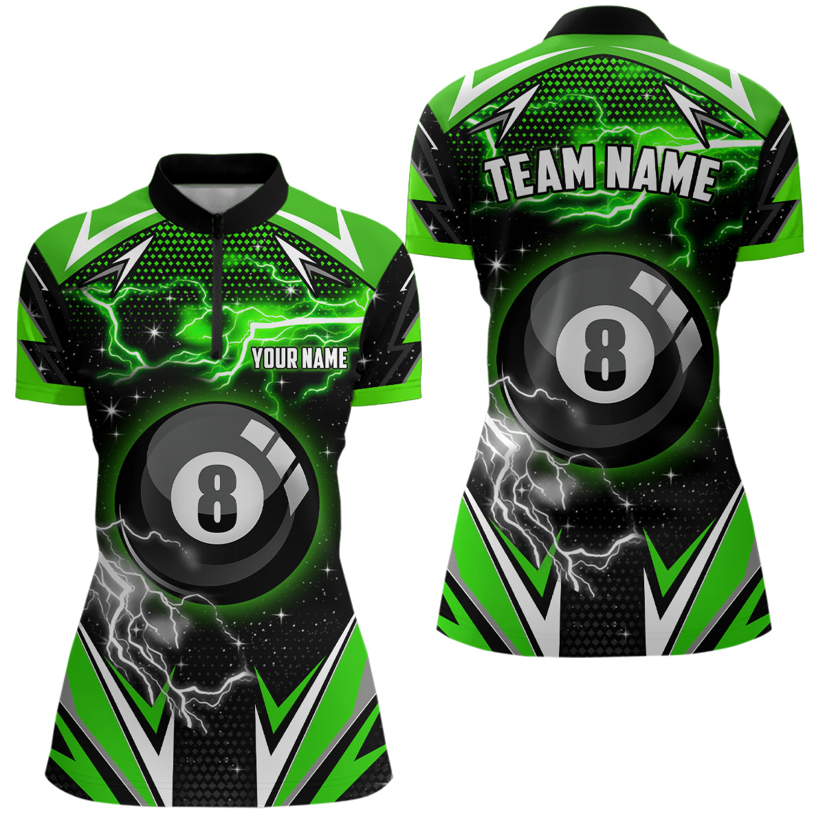 8 Ball Pool Billiard Jersey Custom Green Women Quarter-Zip Shirt Team League Billiard Shirts TDM0559