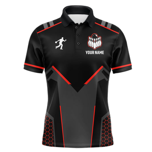 Personalized Bowling Jersey For Men Custom Black And Red Bowling Team Shirt Polo & 1/4 Zip TDM6116