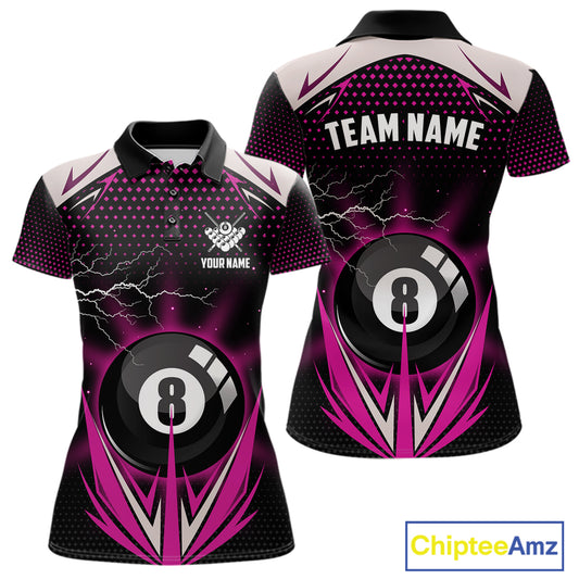 Pink 8 Ball Pool Billiard Jersey For Women Custom Lightning Billiard Team Shirt Polo & Quarter Zip TDM6134