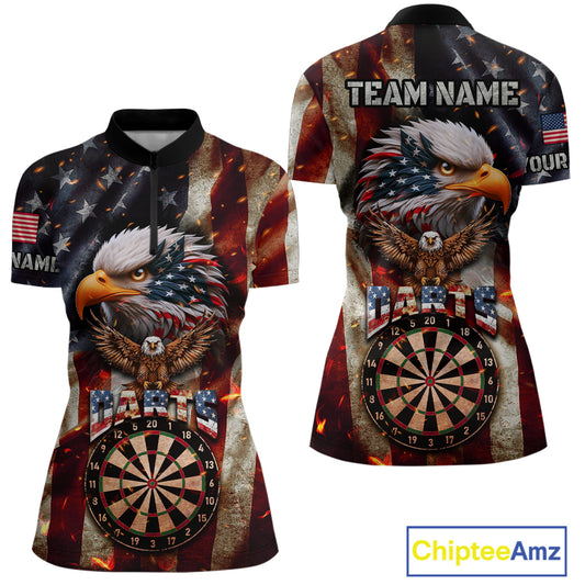 Vintage American Flag Eagle Dart Shirt For Women Custom Patriotic Darts Team Jersey Polo & 1/4 Zip TDM4044