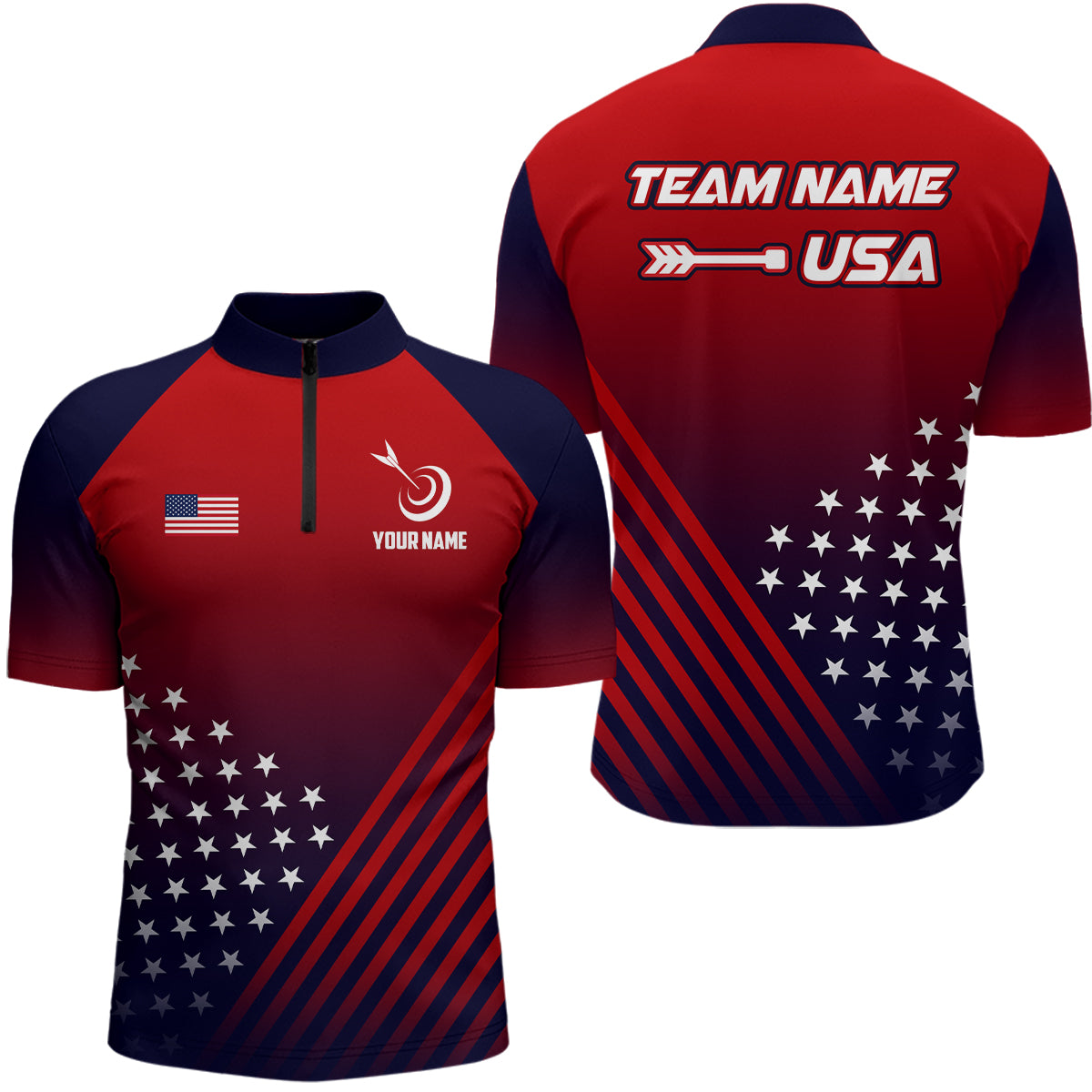 Personalized Patriotic Us Flag Archery Men Quarter-Zip Shirts Custom Team Archery Jerseys TDM0614