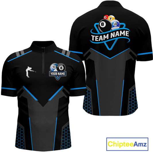 Personalized 8 Ball & 10 Ball Pool Billiard Polo, 1/4 Zip For Men Custom Team Billiard Jersey TDM4050