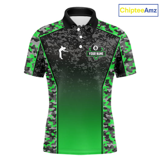 Green Camo 8 Ball Billiard Shirt For Men Custom Pool Team Shirt, Billiard Jersey Polo & 1/4 Zip TDM6201