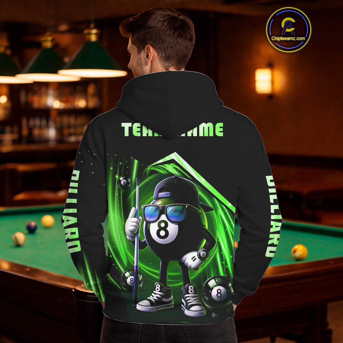 Green Funny 8 Ball Pool Billiard Hoodie For Men And Women Custom 8 Ball Hoodie Team Jersey TDM5833