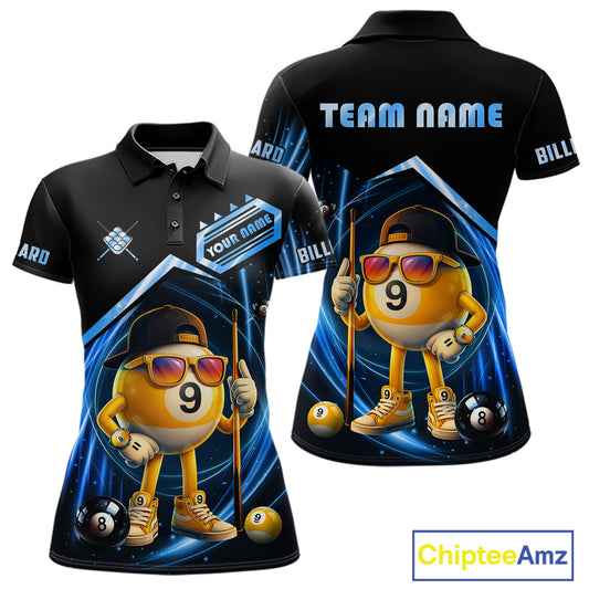 Blue Funny 9 Ball Billiard Shirt For Women Custom Pool Team Shirt, Billiard Jersey Polo & 1/4 Zip TDM5834