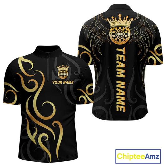 Black And Glowing Gold Dartboard Crown Tribal Darts Shirt For Men Custom Darts Team Jersey TDM4727