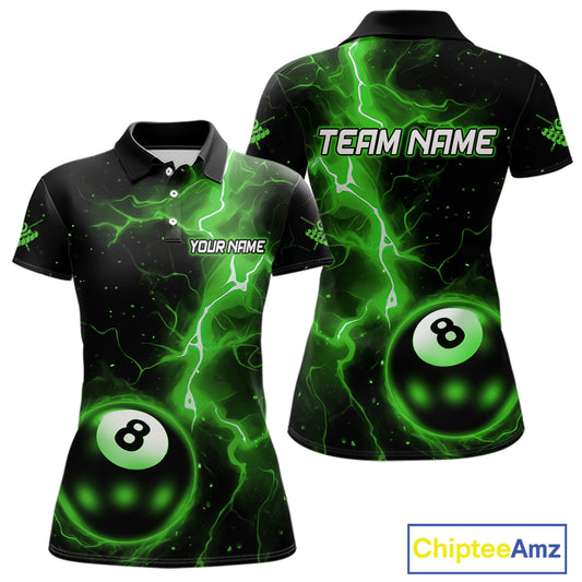 Green 8 Ball Thunder Lightning Billiard Shirt For Women Custom Pool Team Jersey Polo & 1/4 Zip TDM6259