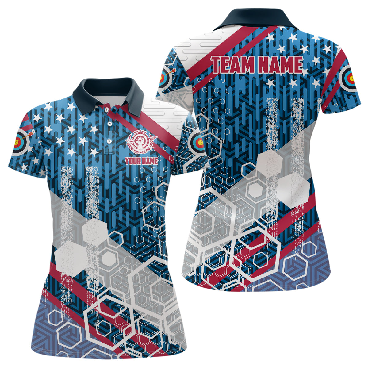 Personalized USA Flag Archery Polo Shirts For Women Custom Patriotic Archery Shirts Gifts TDM0510